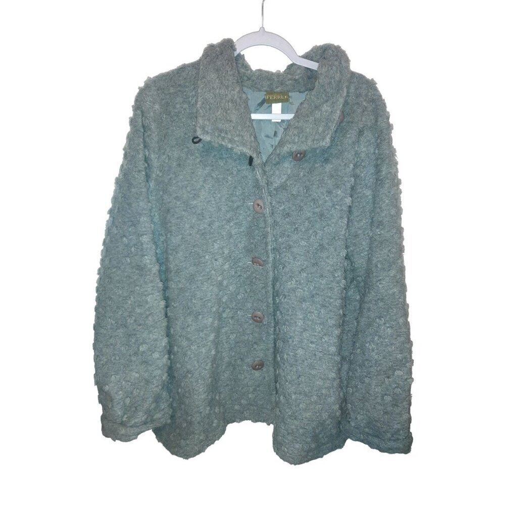 MARALYCE FERREE Vintage Button Up Coat Gray Swiss Dot Size Large Made in USA